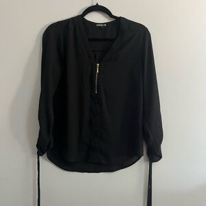 Express Women's Black Blouse with Gold Zipper